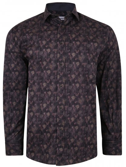 Kam Jeans P679 Floral Print Shirt Black - Särgid - Meeste suured särgid 2XL – 8XL