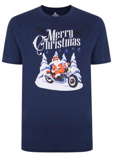 Kam Jeans X009 Santa Biker Print T-Shirt Navy - T-särgid - Suured T-särgid 2XL – 14XL