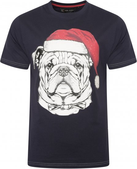Kam Jeans X027 Bulldog Santa Xmas Print T-Shirt Navy - T-särgid - Suured T-särgid 2XL – 14XL