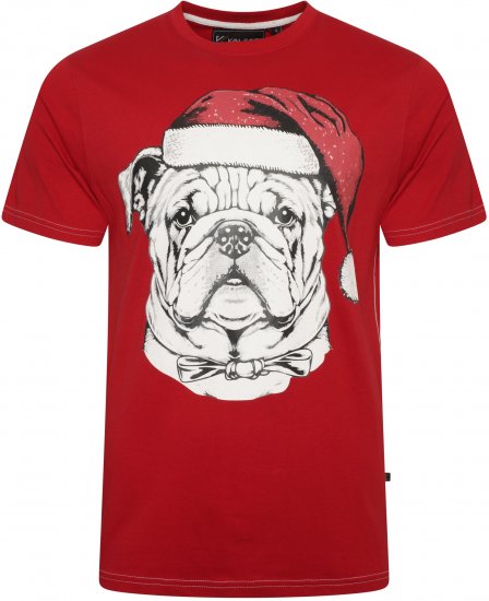 Kam Jeans X027 Bulldog Santa Xmas Print T-Shirt Red - T-särgid - Suured T-särgid 2XL – 14XL