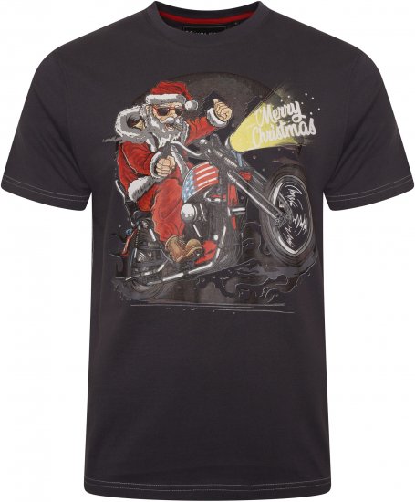 Kam Jeans X030 Santa Biker Print T-Shirt Charcoal - T-särgid - Suured T-särgid 2XL – 14XL