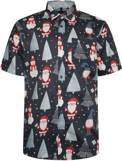 Kam Jeans X033 Santa Xmas Print Short Sleeve Shirt Navy - Särgid - Meeste suured särgid 2XL – 8XL