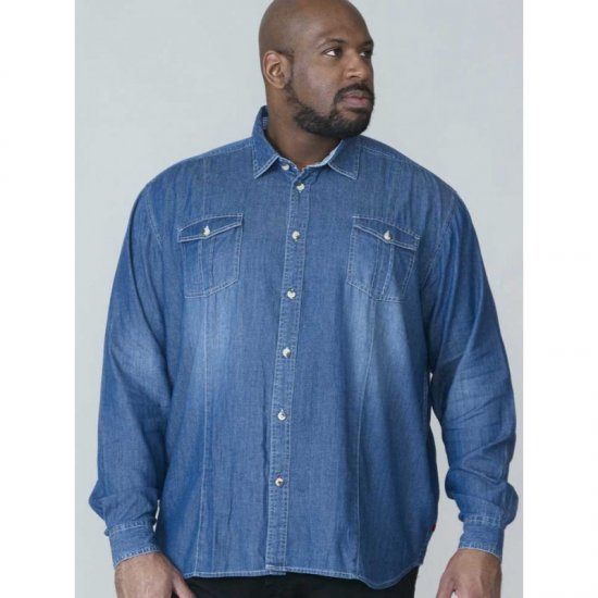 D555 Adcock Long Sleeve Vintage Denim Shirt - Särgid - Meeste suured särgid 2XL – 8XL