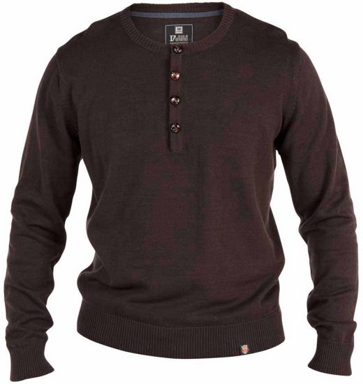 D555 Grandad Knitted Sweater Brown - Sviitrid ja dressipluusid - Meeste suured kapuutsiga jakid suurustes 2XL – 14XL