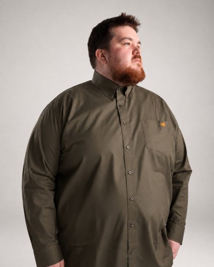 Motley Denim Lisbon Long Sleeve Shirt Dark Khaki - Särgid - Meeste suured särgid 2XL – 8XL