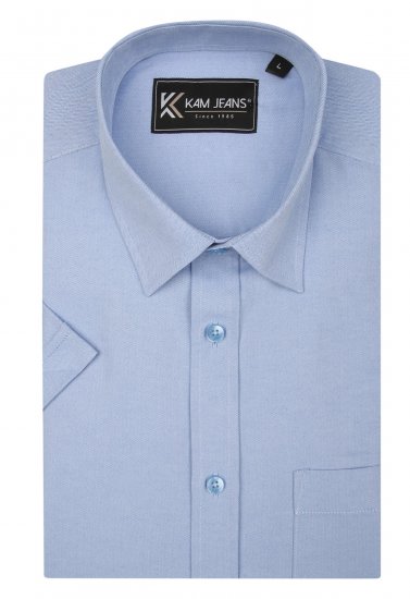 Kam Jeans 6283 Casual SS Herringbone Shirt Blue - Särgid - Meeste suured särgid 2XL – 8XL