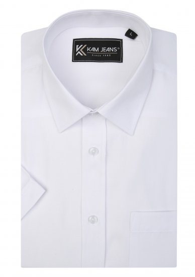 Kam Jeans 6283 Casual SS Herringbone Shirt White - Särgid - Meeste suured särgid 2XL – 8XL