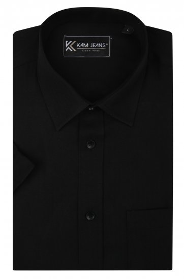 Kam Jeans 6283 Casual SS Herringbone Shirt Black - Särgid - Meeste suured särgid 2XL – 8XL