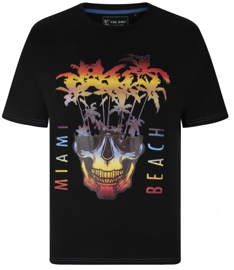 Kam Jeans 5735 Miami Beach Skull Print T-Shirt Black - T-särgid - Suured T-särgid 2XL – 14XL