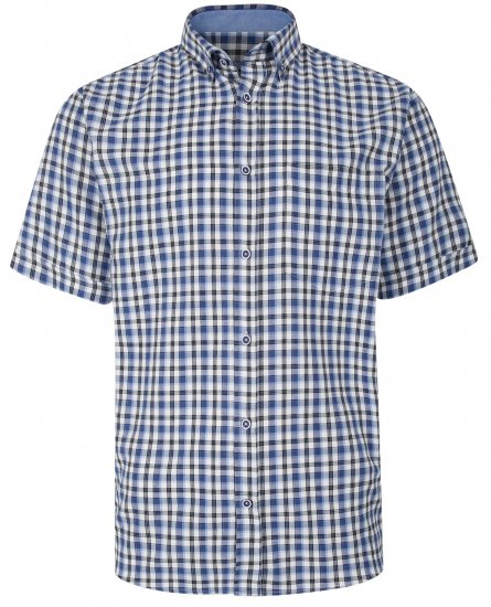Kam Jeans 6285 Casual SS Check Shirt Blue - Särgid - Meeste suured särgid 2XL – 8XL