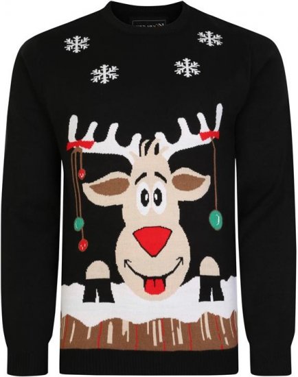 Kam Jeans X023 Rudolph Xmas Sweatshirt Black - Sviitrid ja dressipluusid - Meeste suured kapuutsiga jakid suurustes 2XL – 14XL