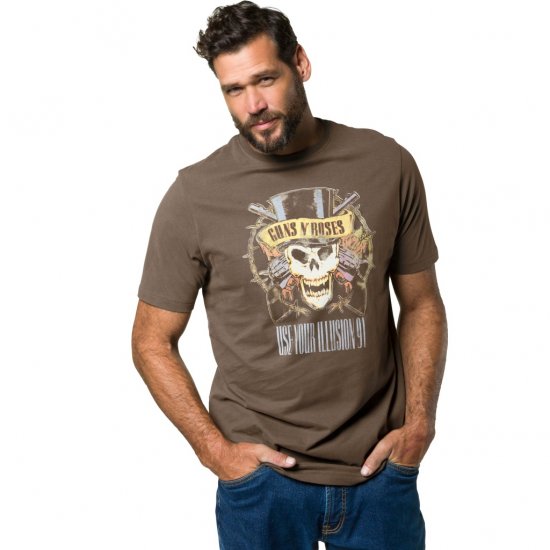 JP1880 T-Shirt Skull Print Guns N Roses Khaki - T-särgid - Suured T-särgid 2XL – 14XL