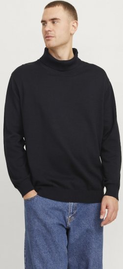 Jack & Jones Basic Knitted Sweater with Rolled Neck Black - Sviitrid ja dressipluusid - Meeste suured kapuutsiga jakid suurustes 2XL – 14XL