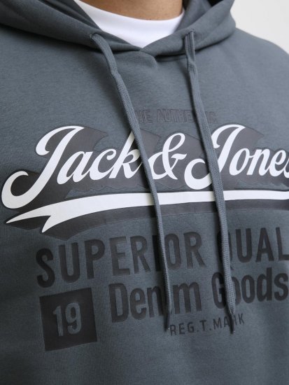 Jack & Jones 2 COL LOGO Hoodie Grey - Sviitrid ja dressipluusid - Meeste suured kapuutsiga jakid suurustes 2XL – 14XL