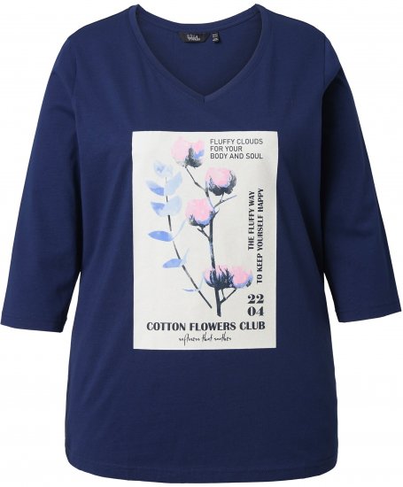 Ulla Popken Decorative Plant 3/4 Sleeve T-Shirt Ink Blue - Trükitud/pildiga T-särgid naistele - 