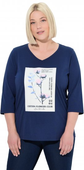Ulla Popken Decorative Plant 3/4 Sleeve T-Shirt Ink Blue - Trükitud/pildiga T-särgid naistele - 