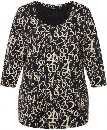 Ulla Popken Number Print 3/4 Sleeve Tee Black - Trükitud/pildiga T-särgid naistele - 