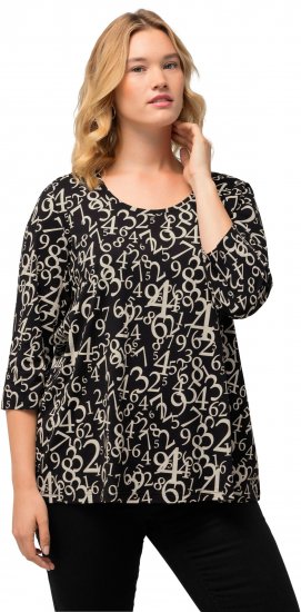 Ulla Popken Number Print 3/4 Sleeve Tee Black - Trükitud/pildiga T-särgid naistele - 
