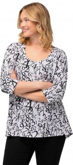 Ulla Popken Number Print 3/4 Sleeve Tee Snow White - Trükitud/pildiga T-särgid naistele - 