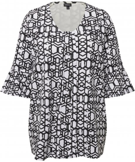 Ulla Popken Geometric Print Trumpet Sleeve Tee Black - Trükitud/pildiga T-särgid naistele - 