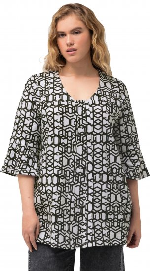 Ulla Popken Geometric Print Trumpet Sleeve Tee Black - Trükitud/pildiga T-särgid naistele - 