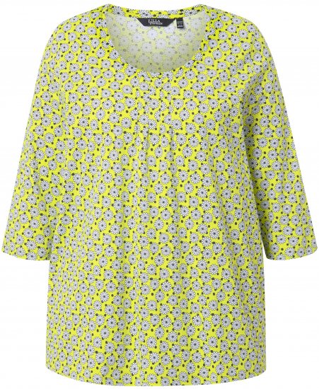Ulla Popken Flower Print 3/4 Sleeve A-Line Tee Lime - Trükitud/pildiga T-särgid naistele - 