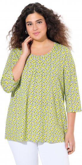 Ulla Popken Flower Print 3/4 Sleeve A-Line Tee Lime - Trükitud/pildiga T-särgid naistele - 