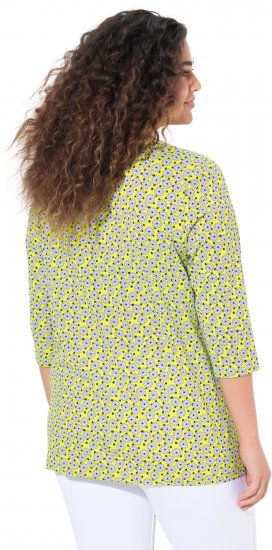 Ulla Popken Flower Print 3/4 Sleeve A-Line Tee Lime - Trükitud/pildiga T-särgid naistele - 