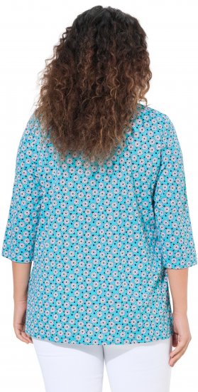 Ulla Popken Flower Print 3/4 Sleeve A-Line Tee Deep Aqua - Trükitud/pildiga T-särgid naistele - 