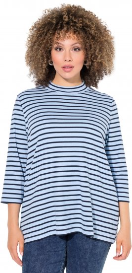 Ulla Popken Striped 3/4 Sleeve Turtleneck Tee Light Blue - Trükitud/pildiga T-särgid naistele - 