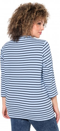 Ulla Popken Striped 3/4 Sleeve Turtleneck Tee Light Blue - Trükitud/pildiga T-särgid naistele - 