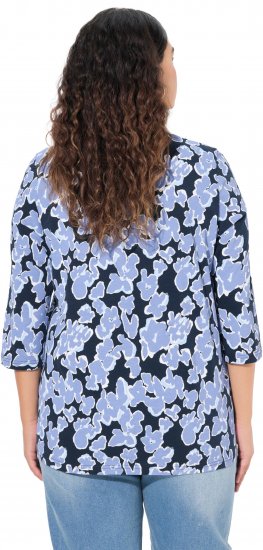 Ulla Popken Floral Print 3/4 Sleeve V-Neck Tee Navy Blue - Trükitud/pildiga T-särgid naistele - 