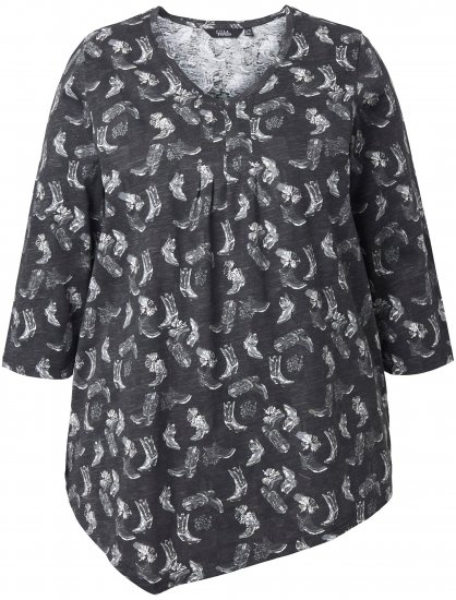 Ulla Popken Asymmetric Cowboy Boot Print Tee Black - Trükitud/pildiga T-särgid naistele - 