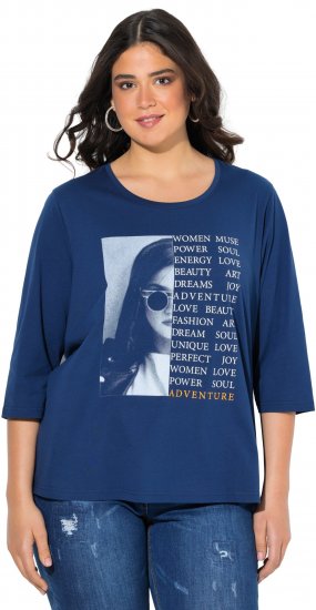 Ulla Popken Inspirational Graphic Lettering 3/4 Sleeve Tee Dark Blue - Trükitud/pildiga T-särgid naistele - 