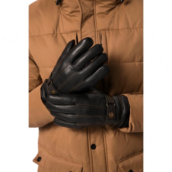 JP1880 Gloves Leather Warm Lining Black - Aksessuaarid - 