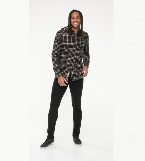D555 Destin Checked Long Sleeve Shirt Black/Tan Check - Pikkade varrukatega särgid - 