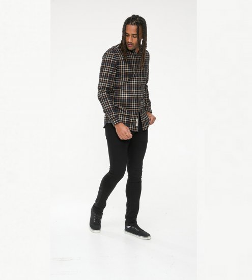 D555 Destin Checked Long Sleeve Shirt Black/Tan Check - Pikkade varrukatega särgid - 