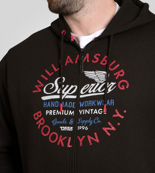 Duke Southampton Brooklyn Chest Print Full Zip Hoodie Black - Sviitrid ja dressipluusid - Meeste suured kapuutsiga jakid suurustes 2XL – 14XL