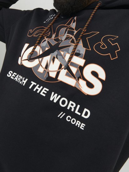 Jack & Jones Hunt Hoodie Black - Sviitrid ja dressipluusid - Meeste suured kapuutsiga jakid suurustes 2XL – 14XL