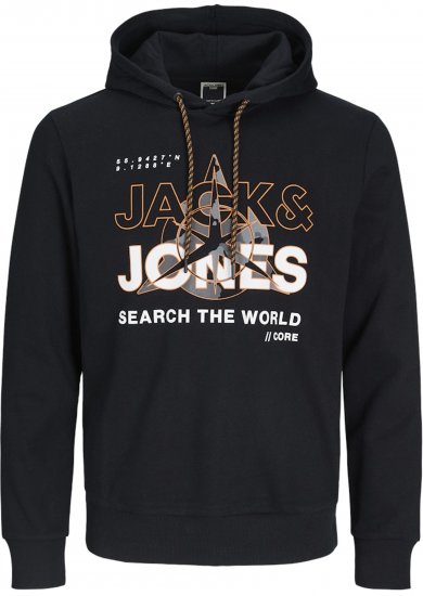 Jack & Jones Hunt Hoodie Black - Sviitrid ja dressipluusid - Meeste suured kapuutsiga jakid suurustes 2XL – 14XL