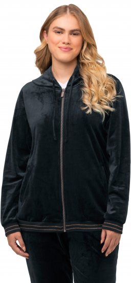 Ulla Popken Tulip Line Print Velour Zip Hoodie Black - Sviitrid ja dressipluusid - 