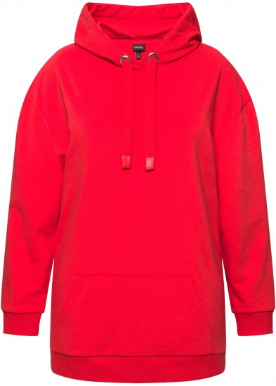 Ulla Popken Back Print Kangaroo Pocket Hoodie Hibiscus Red - Sviitrid ja dressipluusid - 