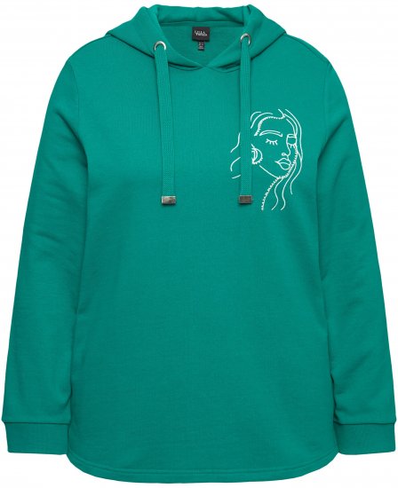 Ulla Popken Face Graphic Long Sleeve Hoodie Emerald Green - Sviitrid ja dressipluusid - 