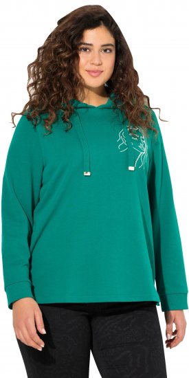 Ulla Popken Face Graphic Long Sleeve Hoodie Emerald Green - Sviitrid ja dressipluusid - 