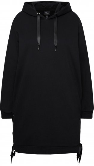 Ulla Popken Longline Lace Up Hoodie Black - Sviitrid ja dressipluusid - 