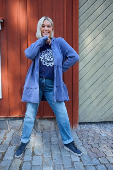 Ulla Popken Tiered Flounce Panel Zip Up Hoodie Atlantic Blue - Sviitrid ja dressipluusid - 