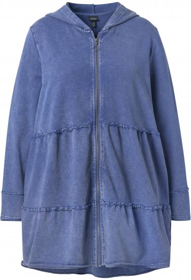 Ulla Popken Tiered Flounce Panel Zip Up Hoodie Atlantic Blue - Sviitrid ja dressipluusid - 