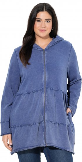 Ulla Popken Tiered Flounce Panel Zip Up Hoodie Atlantic Blue - Sviitrid ja dressipluusid - 