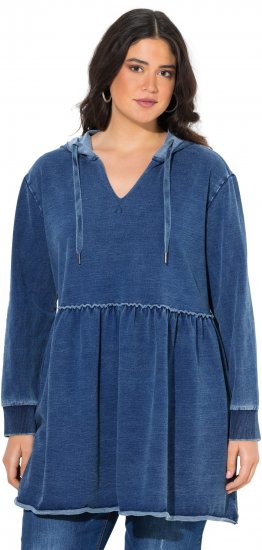 Ulla Popken Indigo Dyed Flounce Panel Hoodie Blue - Sviitrid ja dressipluusid - 