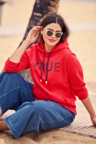Ulla Popken TRUE Lettering Hoodie Neon Red - Sviitrid ja dressipluusid - 
